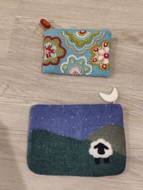Lot of Handmade Frabjous Fibers Pasture-ized Notions Bag & Jenny Krauss Pouch